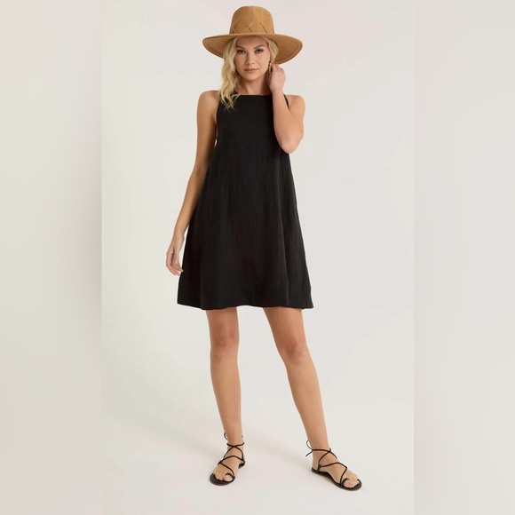 New A.Ren Novella Mini Dress In Black Linen An Cotton Nwt